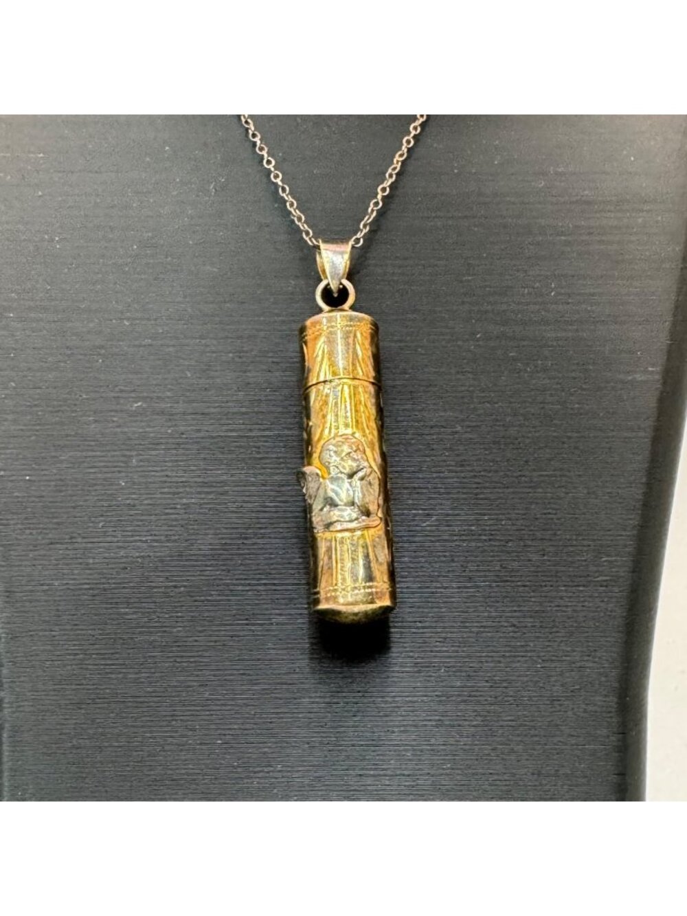 Vintage Angel Pill Prayer Box Pendant Necklace 925 Sterling Silver Gold Vermeil